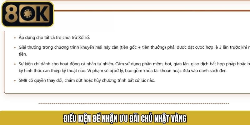 Thể lệ khuyến mãi chủ nhật vàng