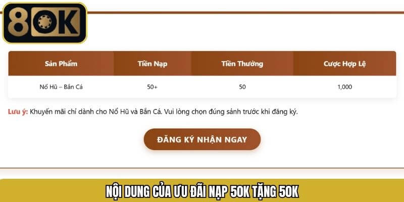 Thể lệ ưu đãi nạp 50K tặng 50K chi tiết