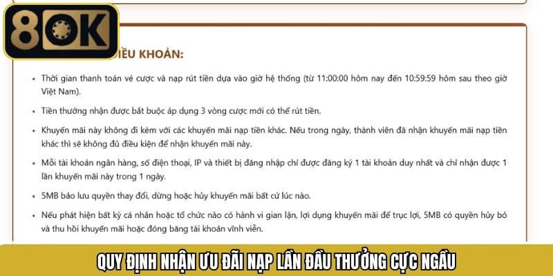 Các yêu cầu bắt buộc cần có để nhận nạp lần đầu thưởng cực ngầu